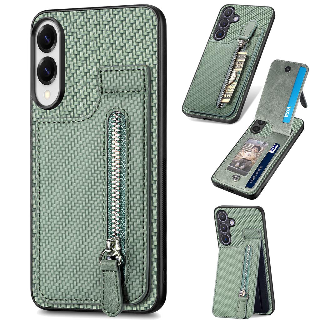 For Samsung Galaxy S25 Edge Case Leather Phone Back Cover with Zipper Card Holder Kickstand
