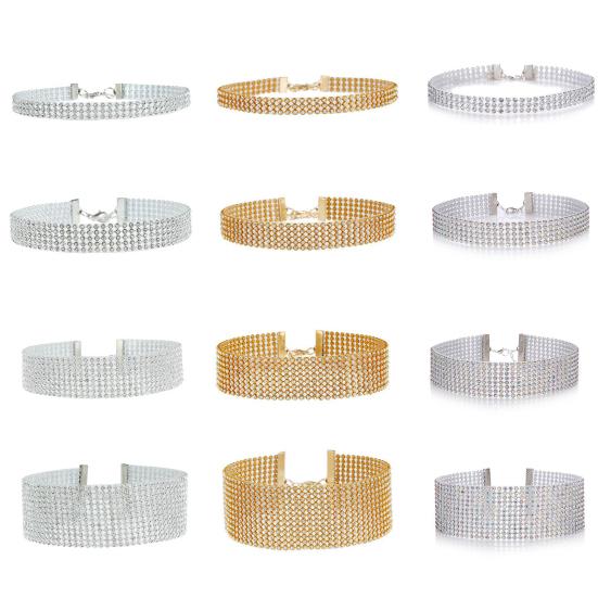 Adjustable Wide Choker Collar Inlay Rhinestone Hip Hop Choker Necklace Jewelry