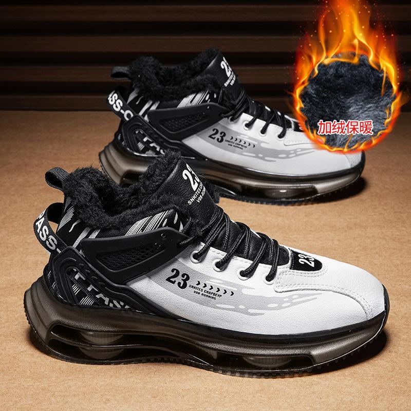 High Quality Autumn and Winter High-top Shoes Men's Velvet Warm Cotton Shoes Large Cotton Sports Shoes Running Shoes Dad Shoes Basketball Shoes