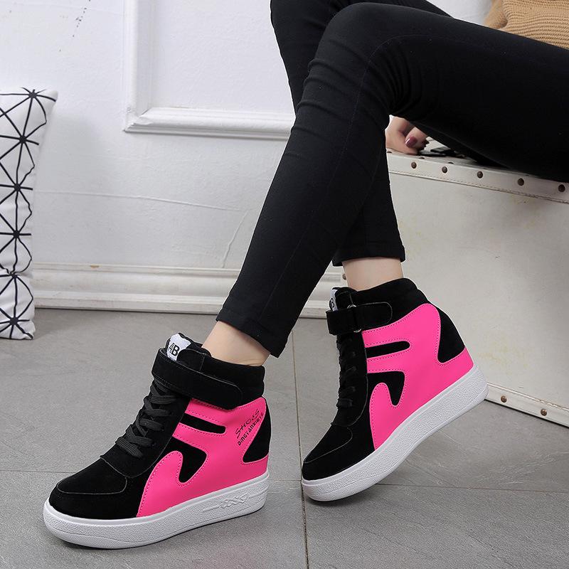Модные высокие кроссовки на платформе Женские уличные повседневные туфли на танкетке Красные кроссовки Женские черные кроссовки на платформе Вулканизированные туфли Zapatos Mujer