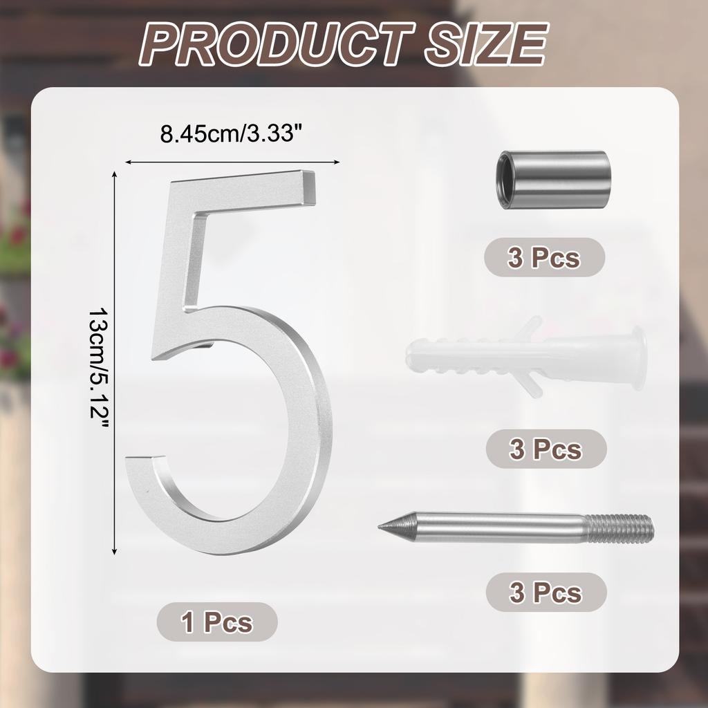 0-9 Floating House Numbers Solid Aluminum Modern Address Number for Outside with Nails Kit for Home Street Office Sign Silver 5"