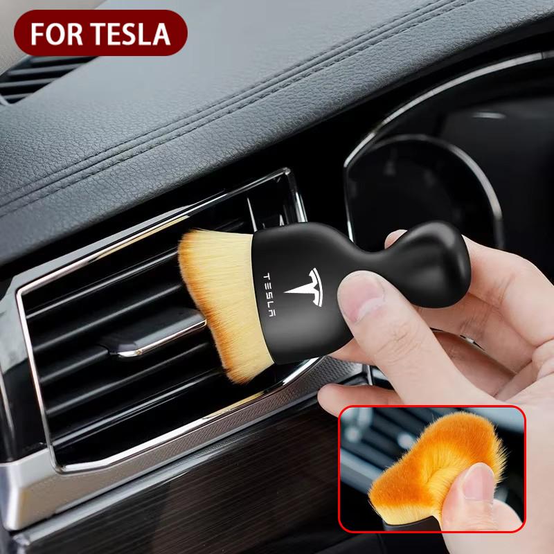 QPVH8 Suede Clean Leather Cloth Car Washing Cleaning Tool Air Conditioner Outlet Cleaning Soft Brush For Tesla Model Y S X car sticker