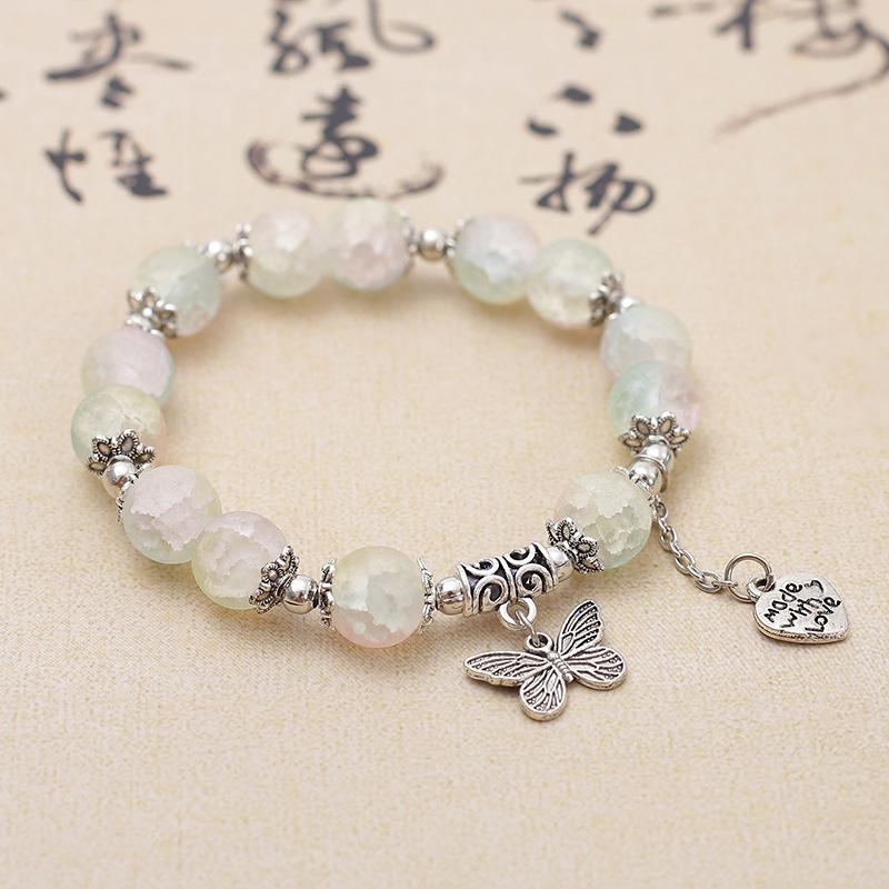 Подвеска в виде бабочки, эластичный браслет, цветной стеклянный браслет с бусинами для женщин и девочек, простой браслет, ювелирные изделия, подарки