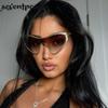Sexy Cat Eye One-Piece Y2K Punk Sunglasses Women  Luxury Brand Trendy Steampunk Shield Sunglass Vintage Metal Shades UV400