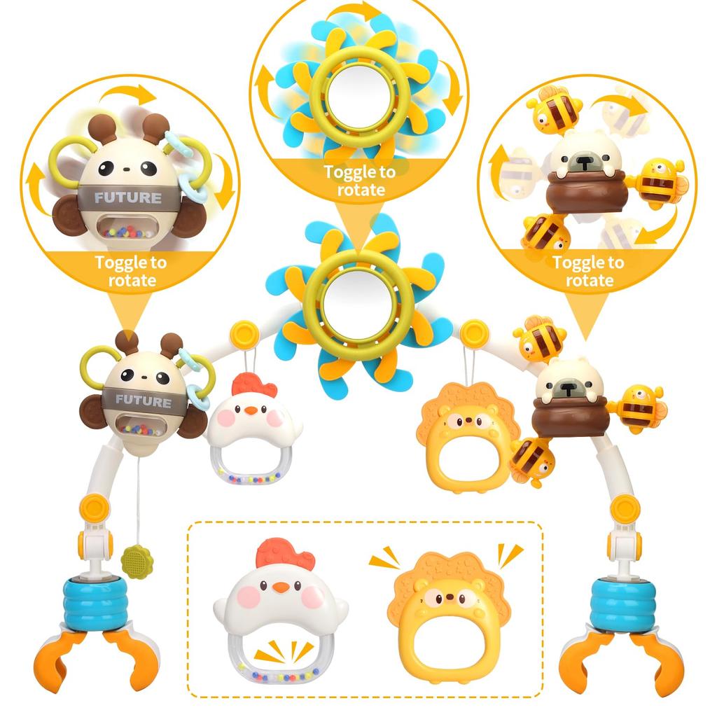 Baby Arch Toy Bar with Animal Colorful Rattle and Infant Play Gym Characters, Mirror, Toy, (Blue)