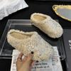 Шикарные меховые тапочки на плоской платформе, роскошные теплые мюли из хлопка, женская обувь 2024 года, тренд зимы, повседневные, удобные, для ходьбы, для снега, Botas Mujer