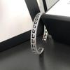 Sterling Silver S925 Carved Openwork "G" Letter Minimalist Unisex Wide Bracelet