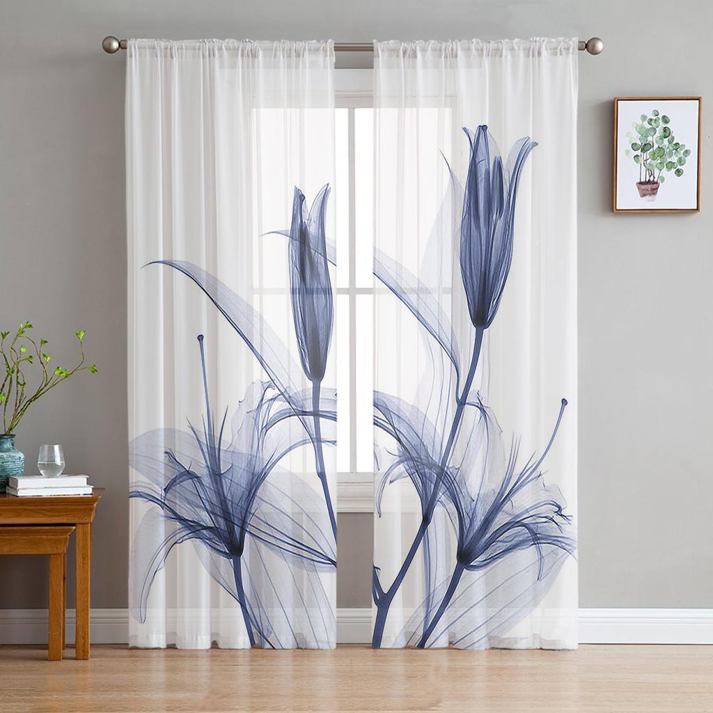 Abstract Purple Flower Chiffon Sheer Curtains for Living Room Bedroom Home Decoration Window Voile Tulle Curtain Drapes