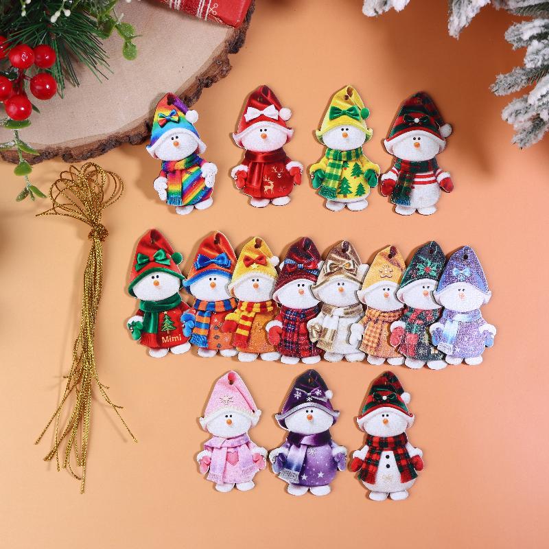 15/30PCS 2D Flat Wooden Snowman Ornaments - Christmas Tree Pendants & Home/Car Party Favors