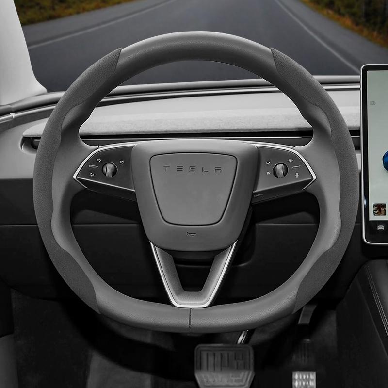 Подходит для Tesla Нескользящая Пряжка Сегментированная Замшевая Накладка на Руль Подходит для Модели 3 Highland 2024 Y X S Juniper Cybertruck Аксессуары