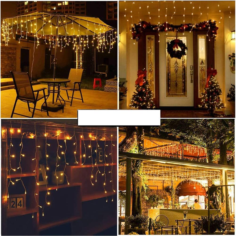 LED Icicle String Lights 4M 12M Fairy Lights Christmas Garland For New Year Wedding Terrace Garden Party Corridor Eave Decoration