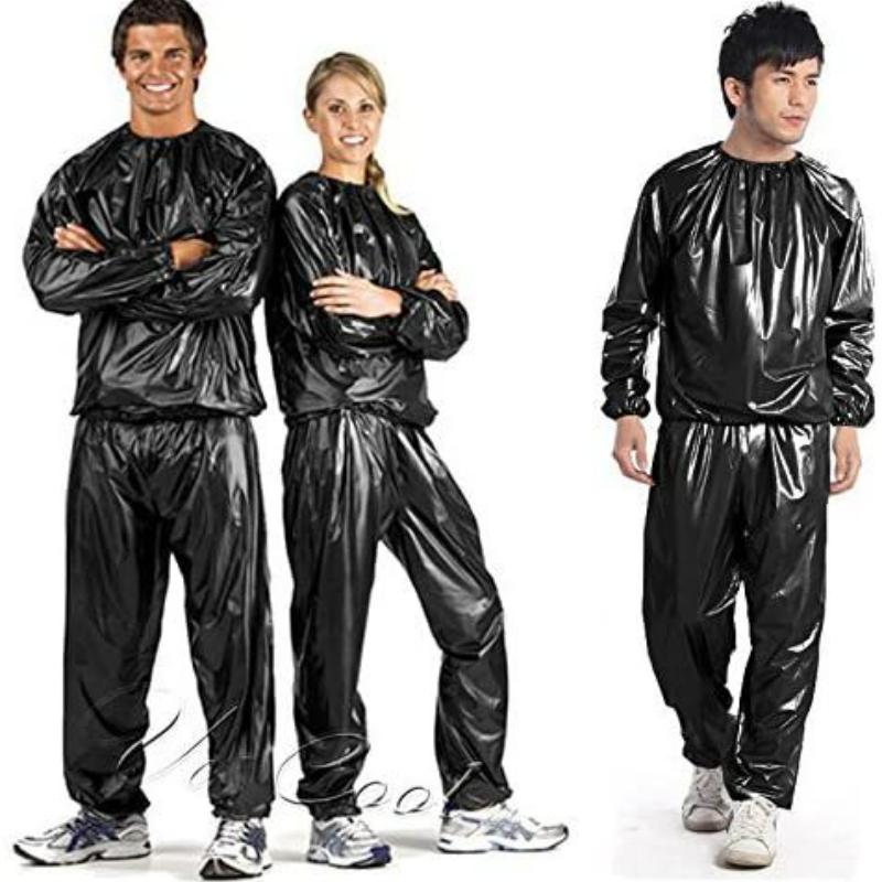 Unisex Sweat Sauna Exercise Gym Fitness Weight Loss Suit Top Pants Clothes Set