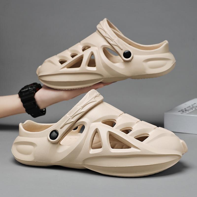 Новые мужские шлепанцы с дырками, летние шлепанцы с закрытым носком, повседневные спортивные сандалии, нескользящая пляжная обувь