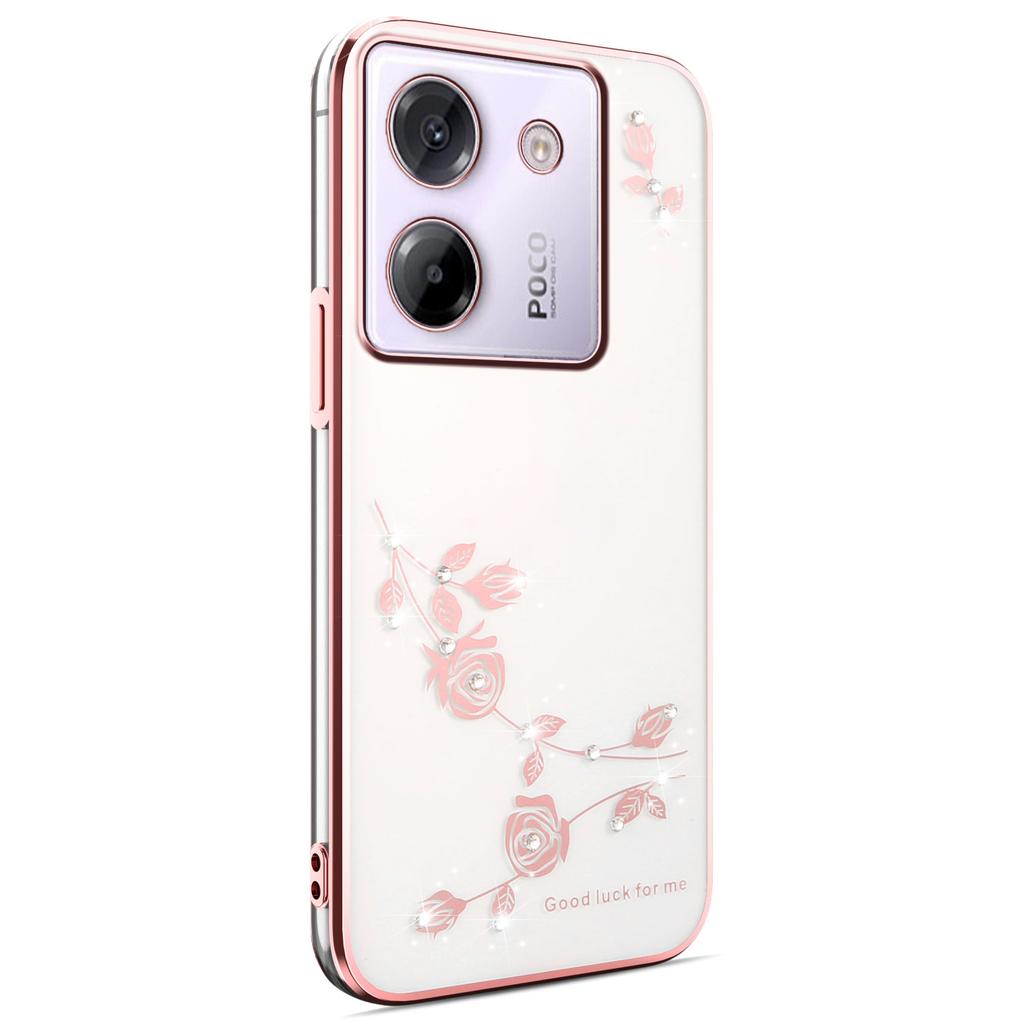 KADEM Чехол для Xiaomi Poco M7 Pro 5G с цветочным декором из стразов, гальванизированный ТПУ чехол для телефона