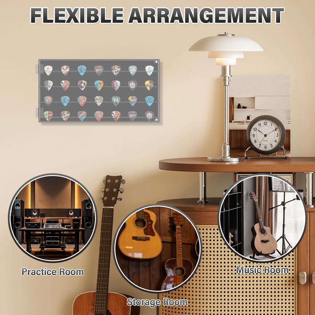 28 Slots Guitar Pick Display Case Acrylic Transparent Guitar Paddle Storage Box with Hook Large Capacity Guitar Pick Organizer
