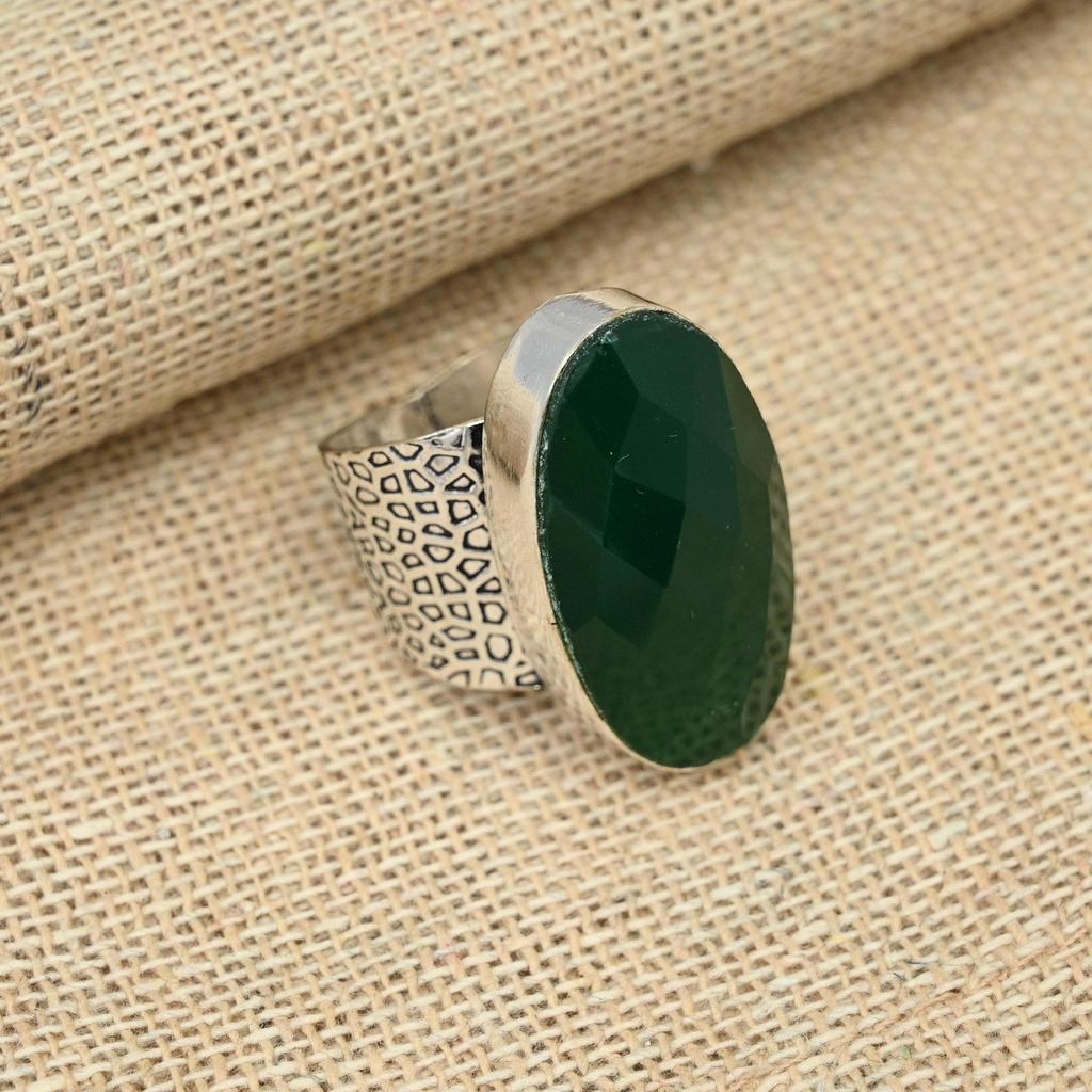 Emerald Gemstone Lab-Created Jewelry Handmade Dainty Ring Engagement Gift For Her