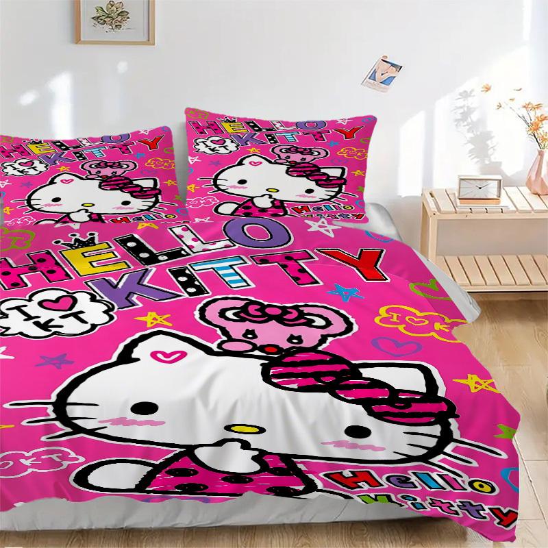 3pcs Hello Kitty Bedding Set: Perfect for Bedroom or Guest Room. Soft and Comfortable with No Core Included yy251031090