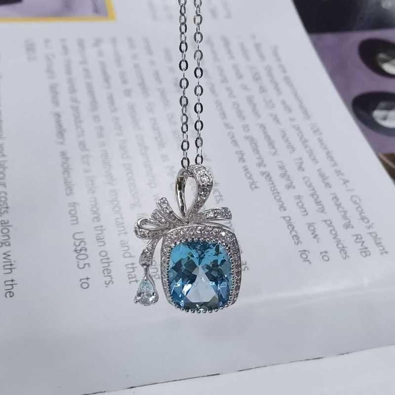 Sace Gems Ожерелье с подвеской из топаза из стерлингового серебра 925 пробы 10*12 мм для женщин