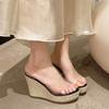 New Women's Shoes Home Slipper Platform Transparent Strap Heel Wedge Luxury Slide Soft Summer Fashion