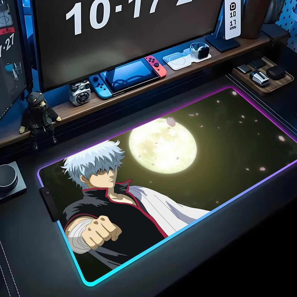 Gintama Коврик для мыши RGB Игровой коврик для мыши Большой светодиодный коврик Настольный коврик для ПК Светящийся коврик для мыши Большие коврики для клавиатуры Настольный коврик с подсветкой