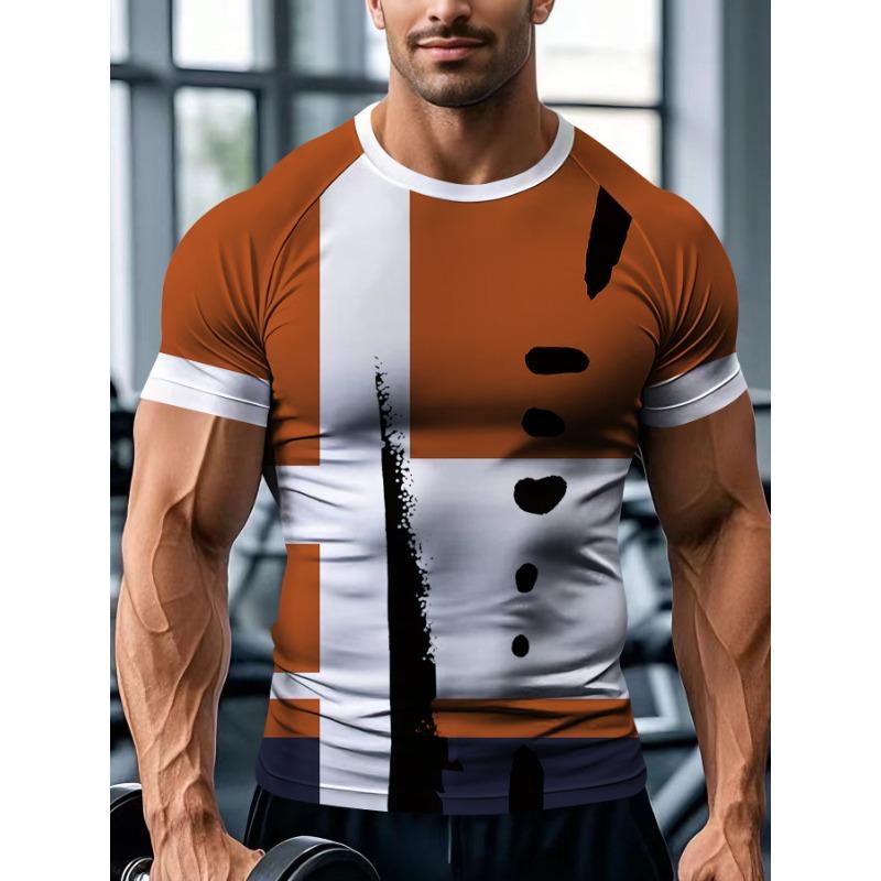 Летняя футболка для фитнеса с круглым вырезом на плечах, серия 3D-цифровой печати, облегающая футболка с короткими рукавами