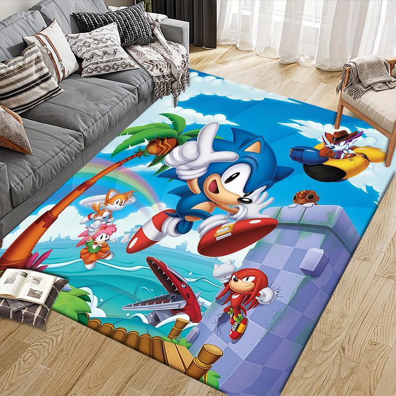 Sonic the Hedgehog Flannel Pattern Square Carpet,Area Rug,Carpet Rug for Living Room Bedroom Sofa Playroom Decor,Non-slip Floor Mat