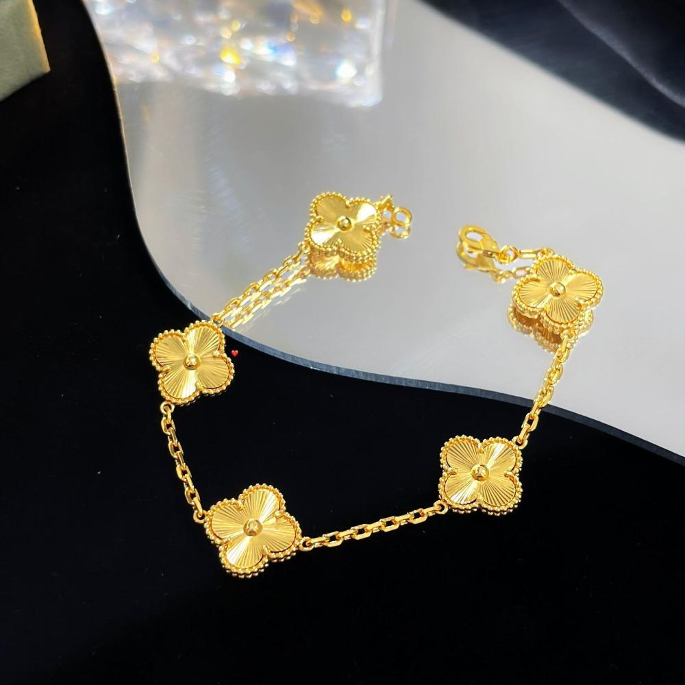 Браслет «Четырехлистный клевер» с пятью цветками, версия High, натуральный фиолетовый халцедон, лазерная CNC-резьба, 18 карат, не тускнеющий, женский браслет