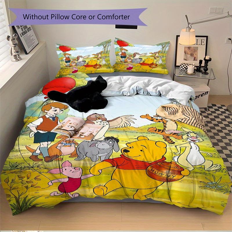 3pcs Winnie the Pooh and Friends Print Bedding Set (1 Cover + 2 Pillowcases, Without Inserts), This Printed Bedding Set is Soft and Comfortable,