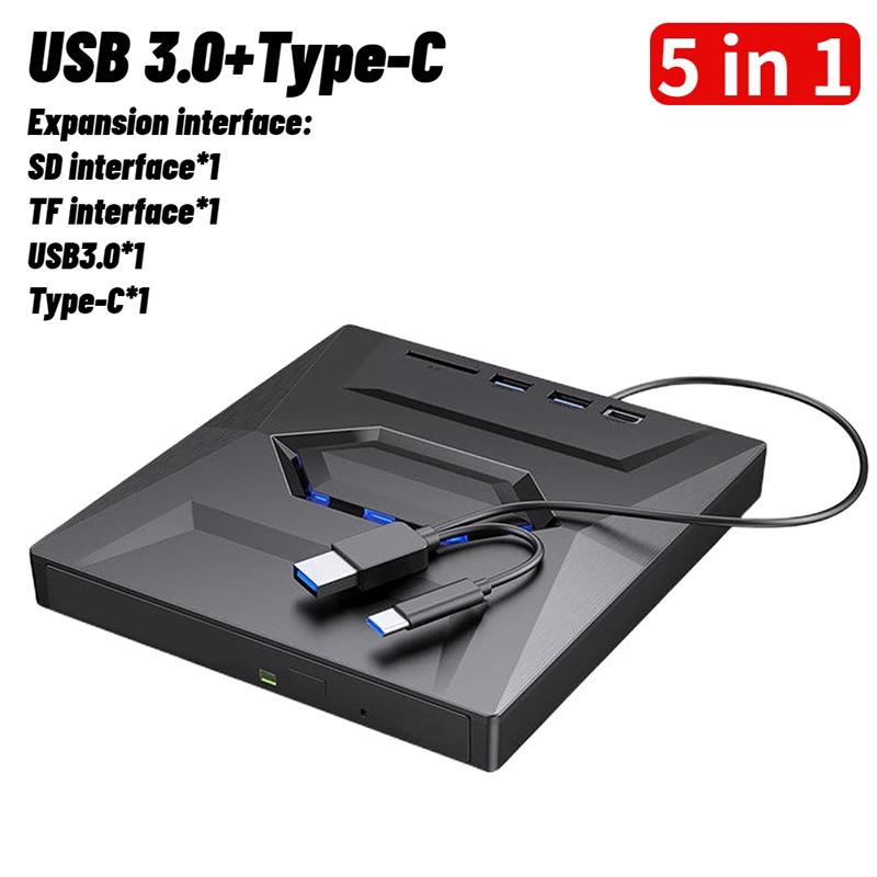 5 в 1 USB 3.0 тип C внешний оптический привод CD DVD RW VCD с портами SD/TF записывающее устройство для записи компакт-дисков DVD портативное для ноутбука Macbook