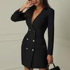 Платье-блейзер, однотонное, большого размера, двубортное, повседневное, модное, весна-осень, облегающее, с запахом на бедрах