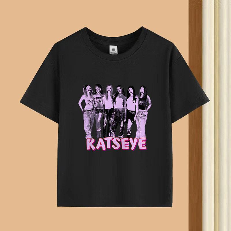 KATSEYE Korean Wave girl group fashionable youthful relaxed trendy pure shortsleeved cotton childrens Tshirt