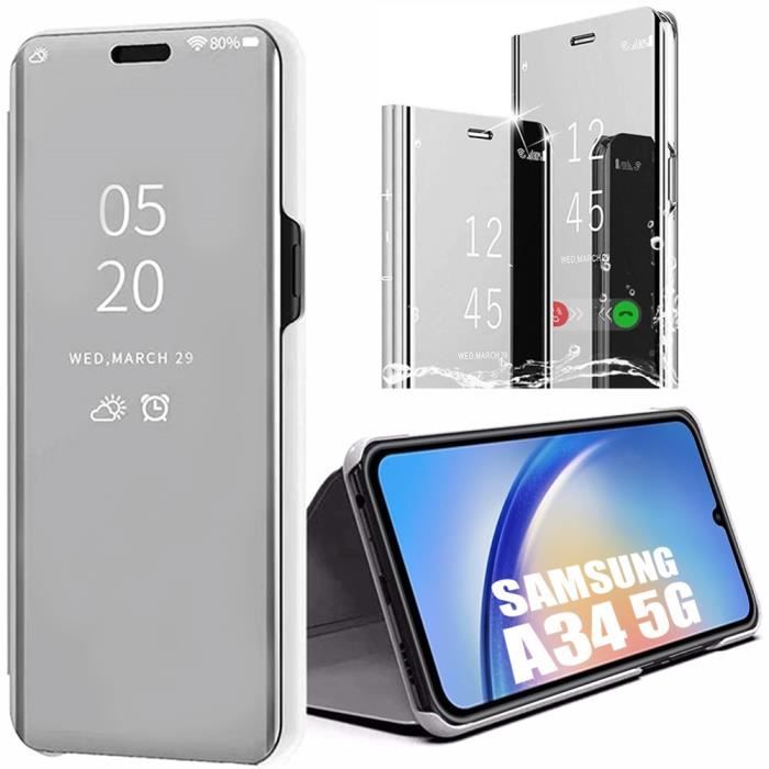 Coque de protection - BOOLING - pour Samsung Galaxy A34 5G - Argenté - Fenêtre translucide - Rigide