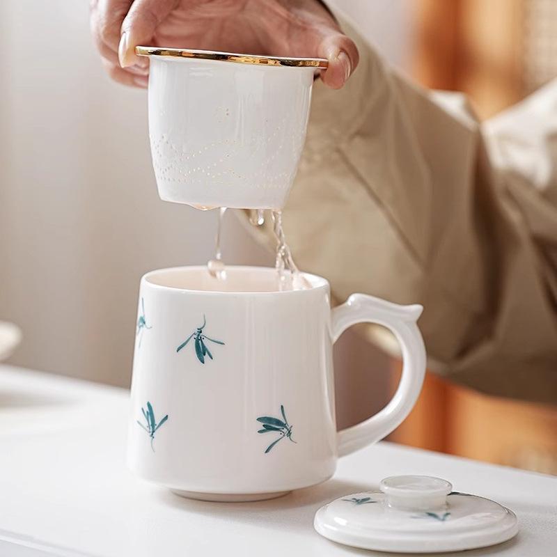 Suet jade porcelain teacup hand-painted personal ceramic office drinking teacup large capacity filter single brewing tea cup water cup