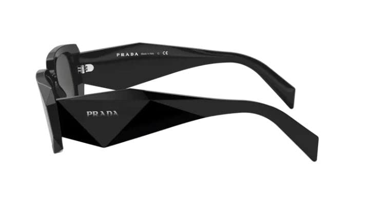 Prada PR 17WSF 1AB5S0 Black Plastic Rectangular Sunglasses Grey Lenses, Black/Silver Logo, 51-20-145