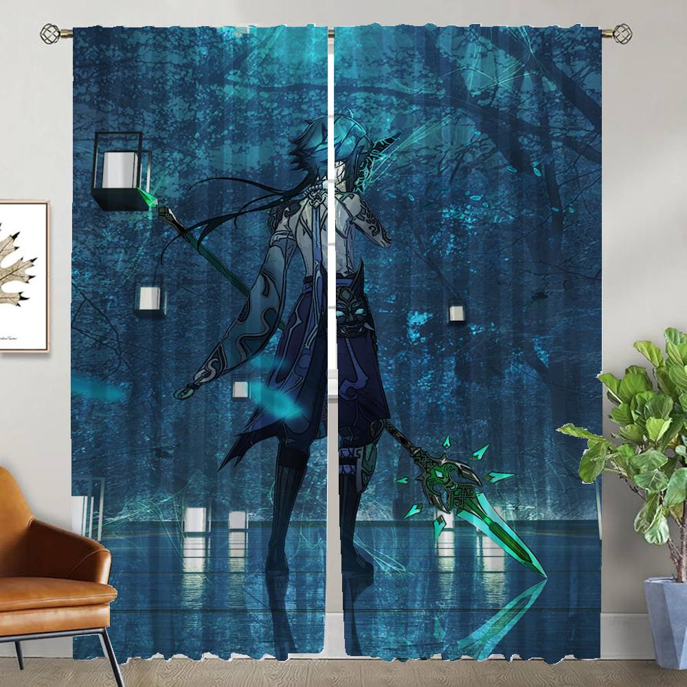 Домашний интерьер Шторы для гостиной Шторы Genshin Impact Halloween Decoration Partition Tulle для спальни Шторы 2 шт.