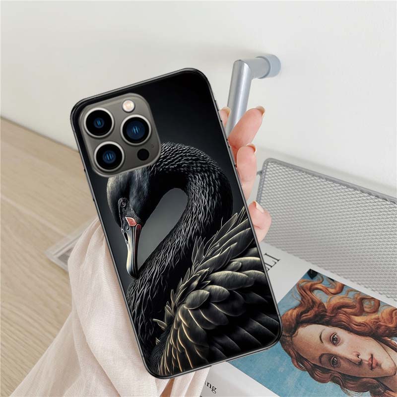 Чехол для телефона Черный Лебедь Для Iphone 17 Air 16 15 Pro Max 14 Plus 16E Чехол 13 Pro 12 Mini 11 Прозрачный Чехол Силиконовый Милый Чехол Мягкий C