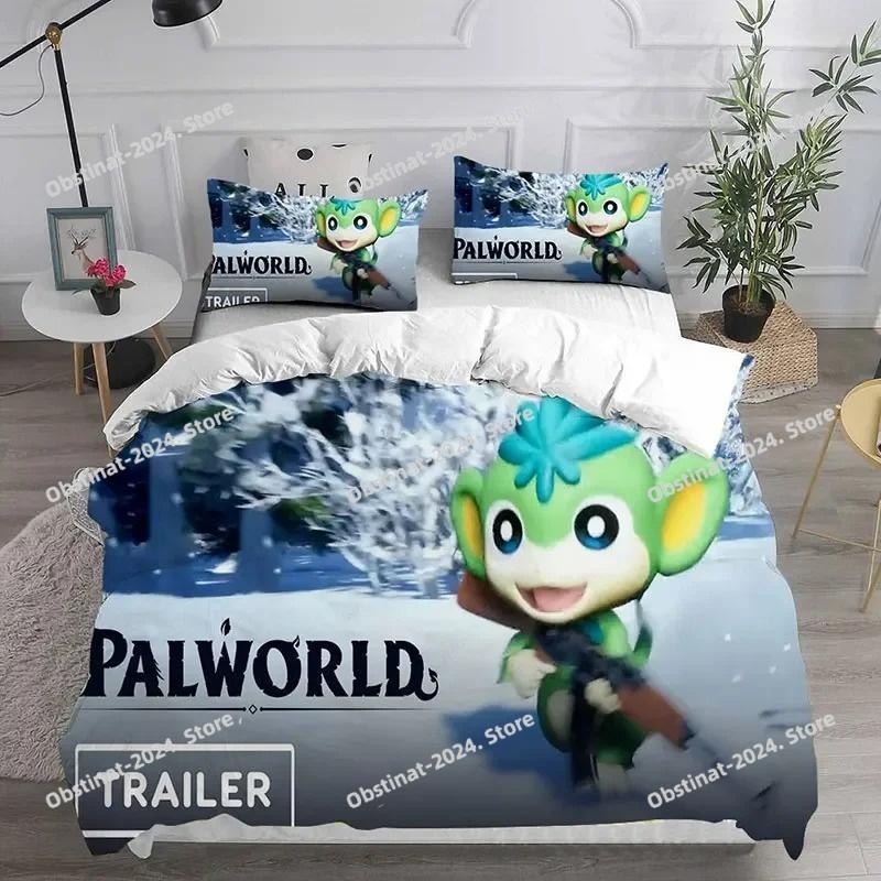 Новый игровой набор постельного белья Palworld Набор постельного белья с принтом Пододеяльник Простыня Наволочка Постель Мягкое Покрытие для одеяла Размер Full Queen King