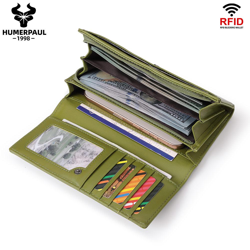 Брендовый женский кошелек из натуральной кожи, RFID, большая емкость, длинная сумка для мобильного телефона, клатч, дизайнерский кошелек, тонкие кошельки