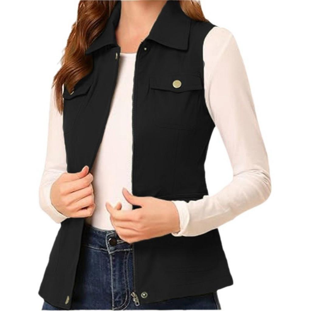 New Arrival Solid Color Sleeveless Women's Vest Zipper Cardigan Vest Coat with Multi Pockets for Women Europe America