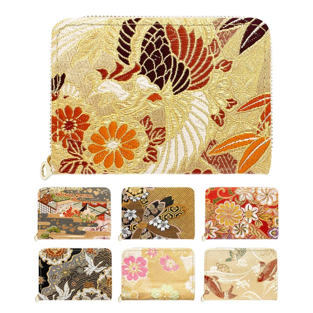 Nishijin Ori Kimono Pine Mini Wallet Wallet Card Storage Japanese Style Wallet Compact Japanese Pattern Embroidery Wallet Chrysanthemum Bamboo (Plum