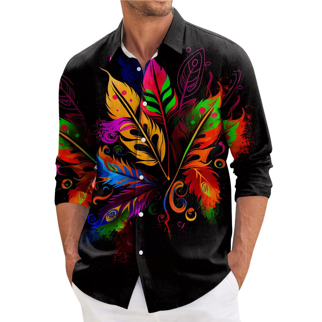 Мужская весенняя повседневная свободная рубашка с длинным рукавом с принтом Мужская рубашка