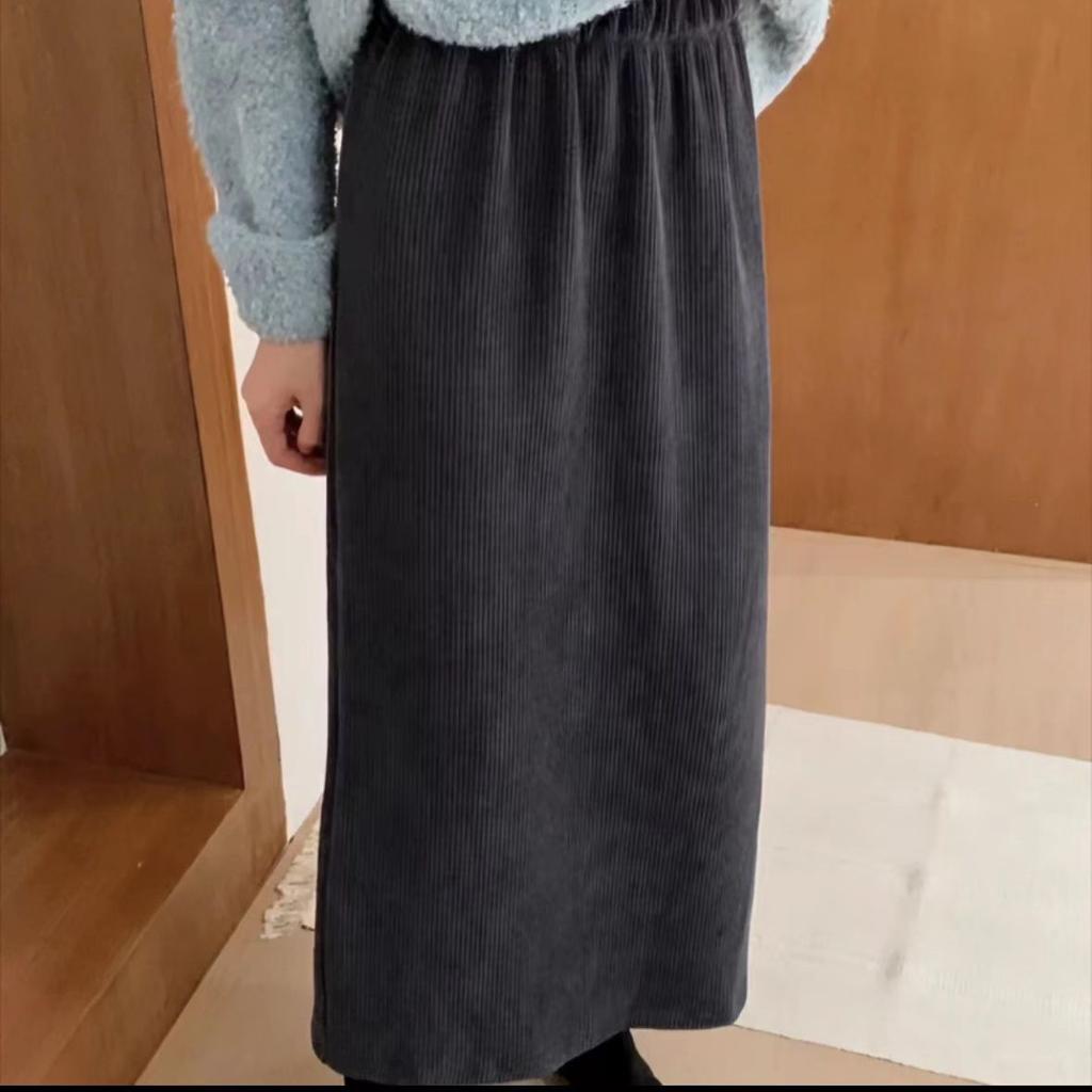 Зимняя юбка с высокой посадкой, облегающая бедра, вельветовая юбка миди с разрезом для женщин