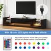 Meuble TV LED Moderne 181 cm avec 2 Tiroirs Rabattables de Rangement et Étagères en Verre - pour Télé Jusqu'à 80" - Brillant - Noir