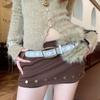 PU Leather Leather Fur Belt Rivet Y2K Waistband Vintage Plush Belt  Dress Decoration