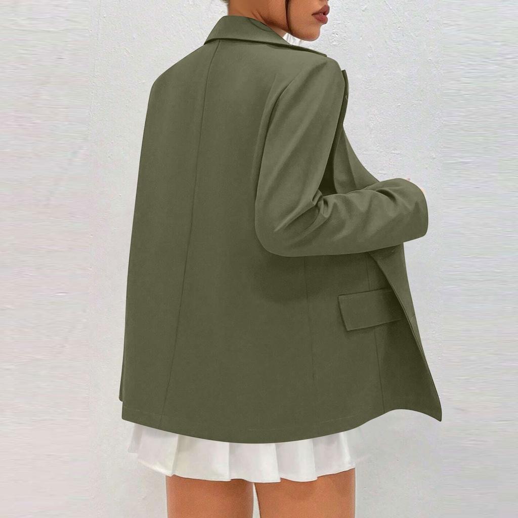 Женское повседневное рабочее пальто с длинным рукавом и V-образным вырезом на одной пуговице, однотонное