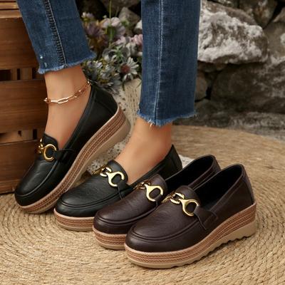 Туфли на танкетке с металлической цепочкой больших размеров, женские новые лоферы на платформе-маффине для осени 2025