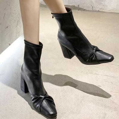 Обувь для женщин 2024 года, горячая распродажа, зимние женские сапоги до середины икры, однотонные, с квадратным носком, на молнии, со складками, на высоком каблуке, Zapatillas De Mujer