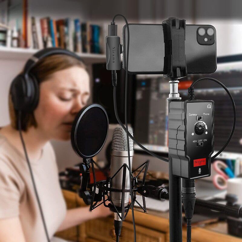 Nicama V2 Microphone Preamplifier for DSLR XLR Female to Adapter with Phantom for Shotgun or Condenser Microphones iPhone, Cameras, 3.5mm TRS/TRRS