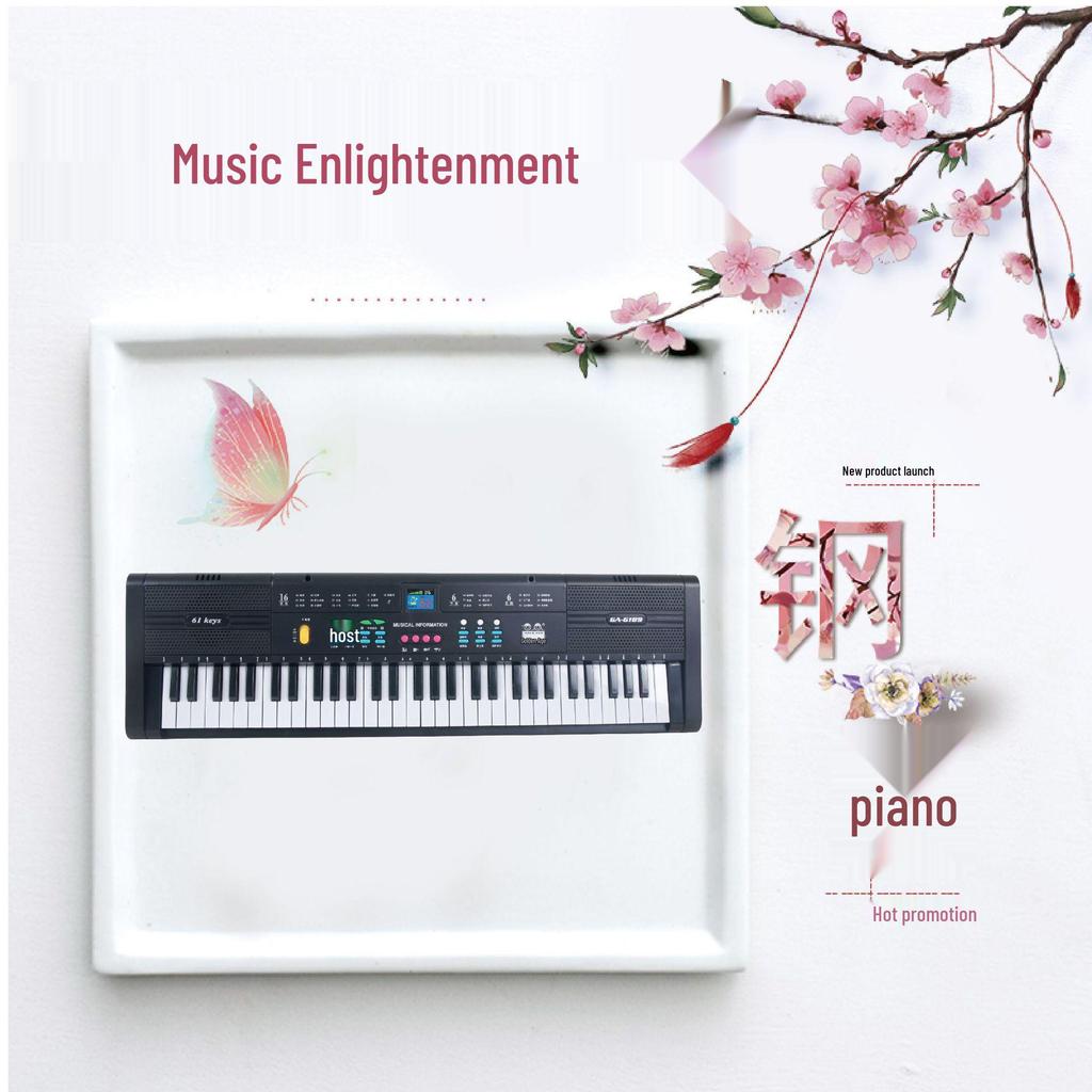 Перезаряжаемая 61-клавишная детская электронная клавиатура с микрофоном - Музыкальная игрушка пианино в подарок