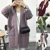 Women Knitting Cardigan Long Sleeve Ribbed Trim Open Front Sweater Coat with Pockets